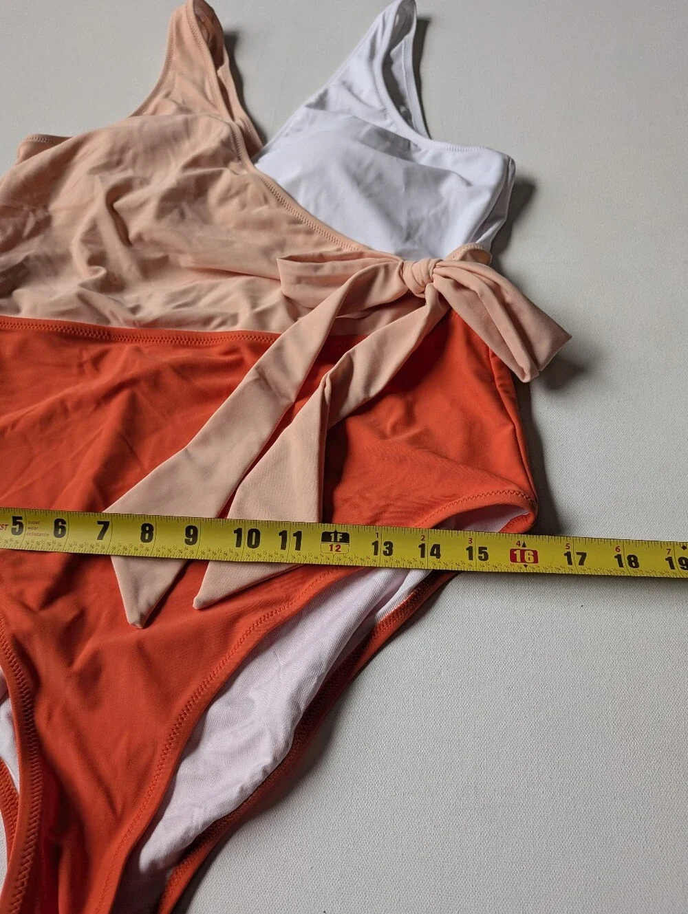 Cupsh Orange White Colorblock Belt Bow Wrap One-piece Swimsuit Sz XXL Beach New